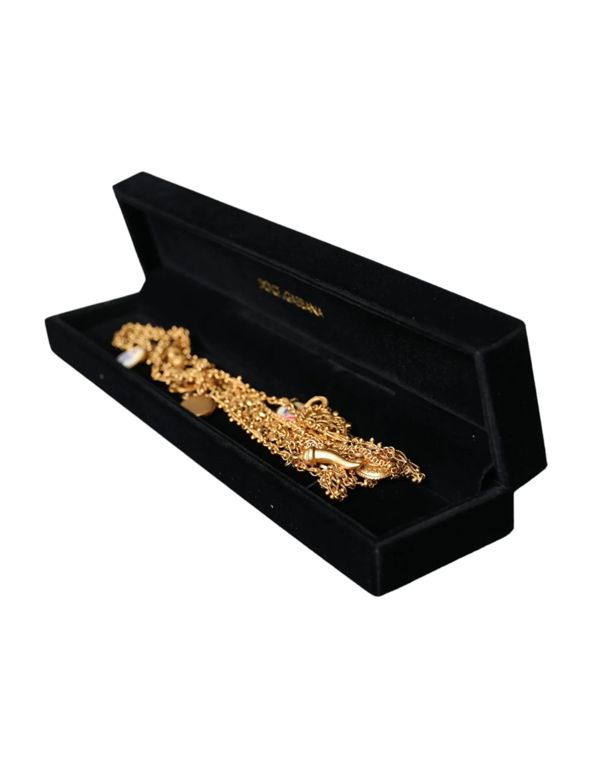 Dolce & Gabbana Gold Tone Chain Brass Charm Statement Sicily Necklace - Zeiniez