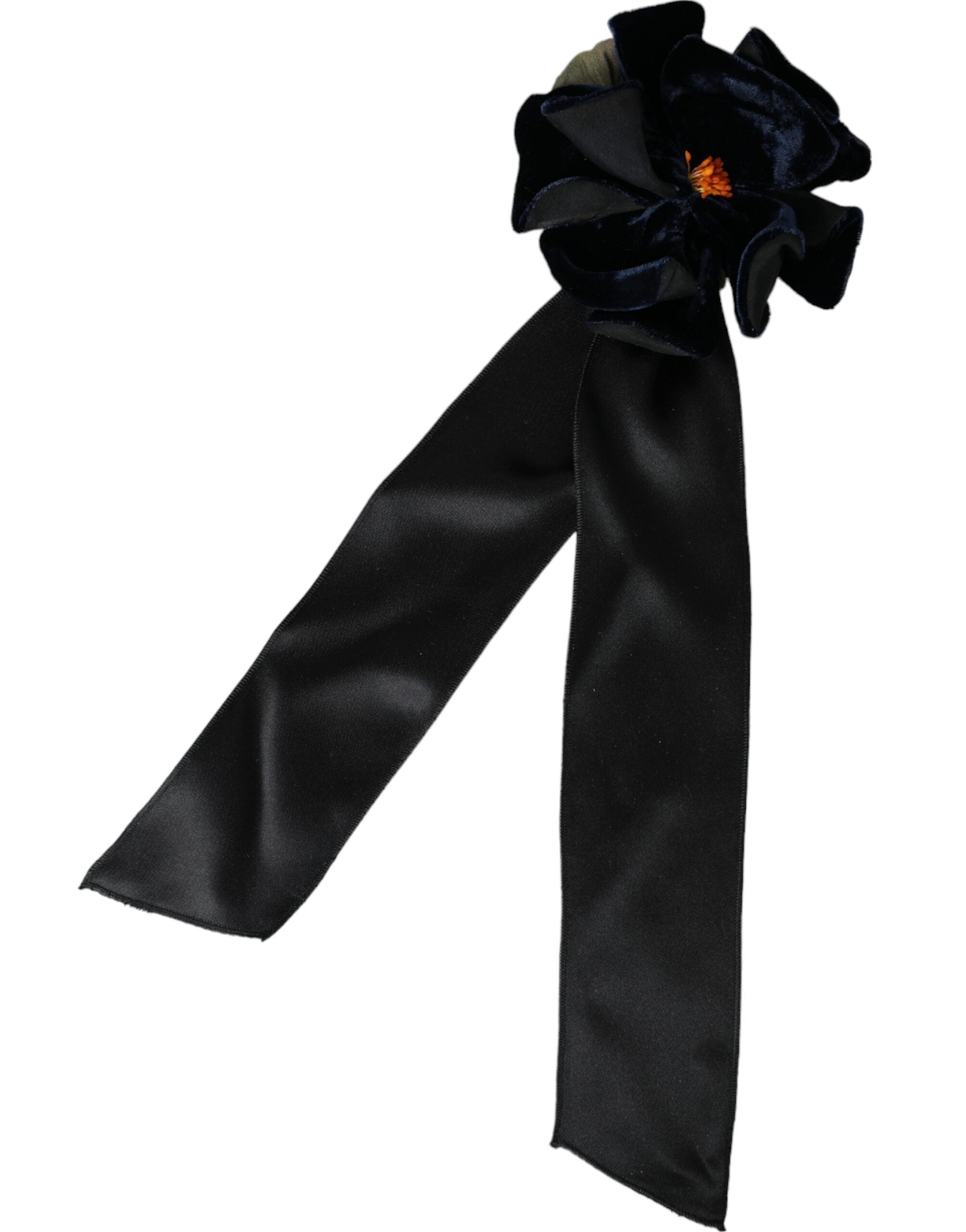 Dolce & Gabbana Black Silk Gold Brass Floral Hair Pin Brooch - Zeiniez