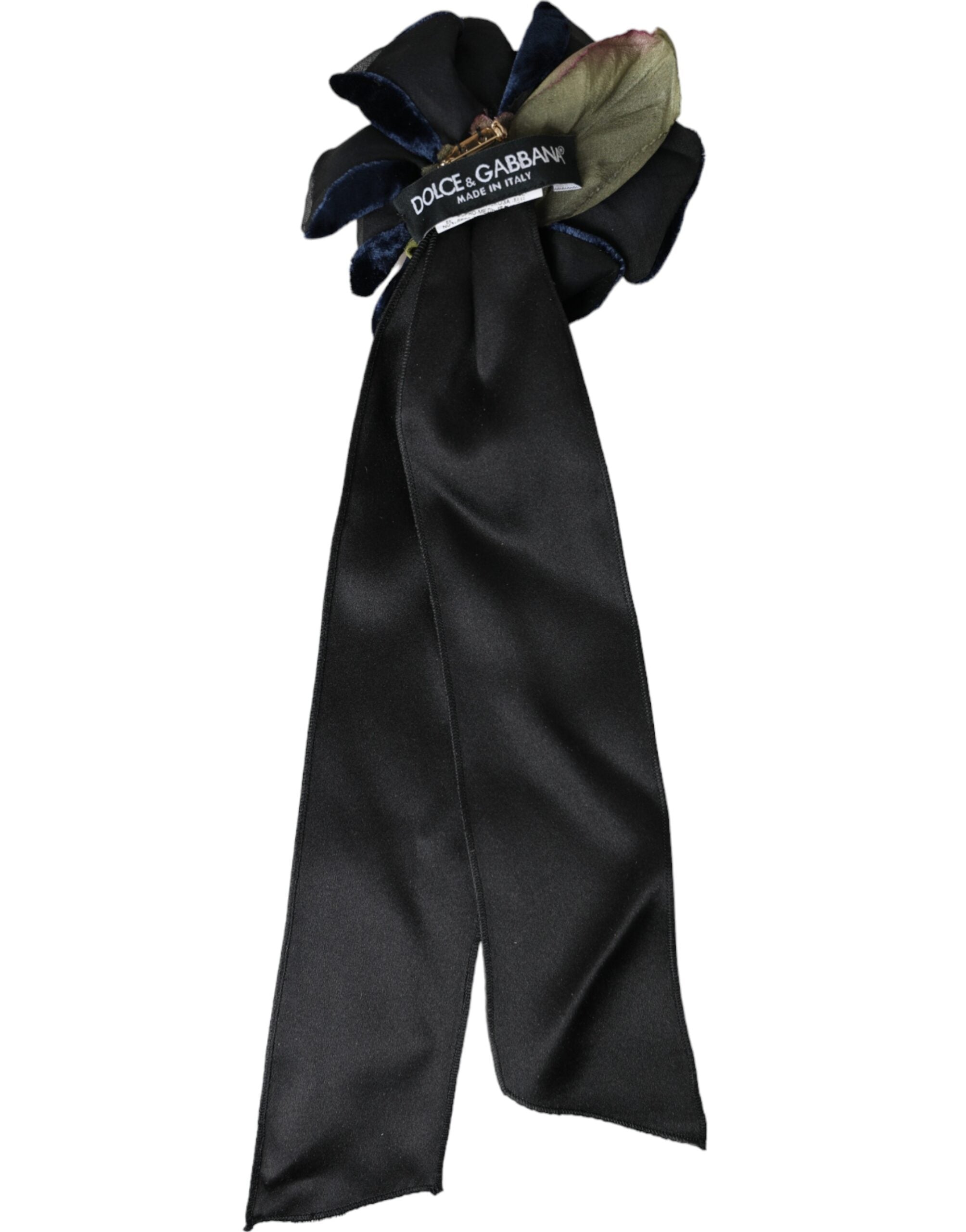 Dolce & Gabbana Black Silk Gold Brass Floral Hair Pin Brooch - Zeiniez