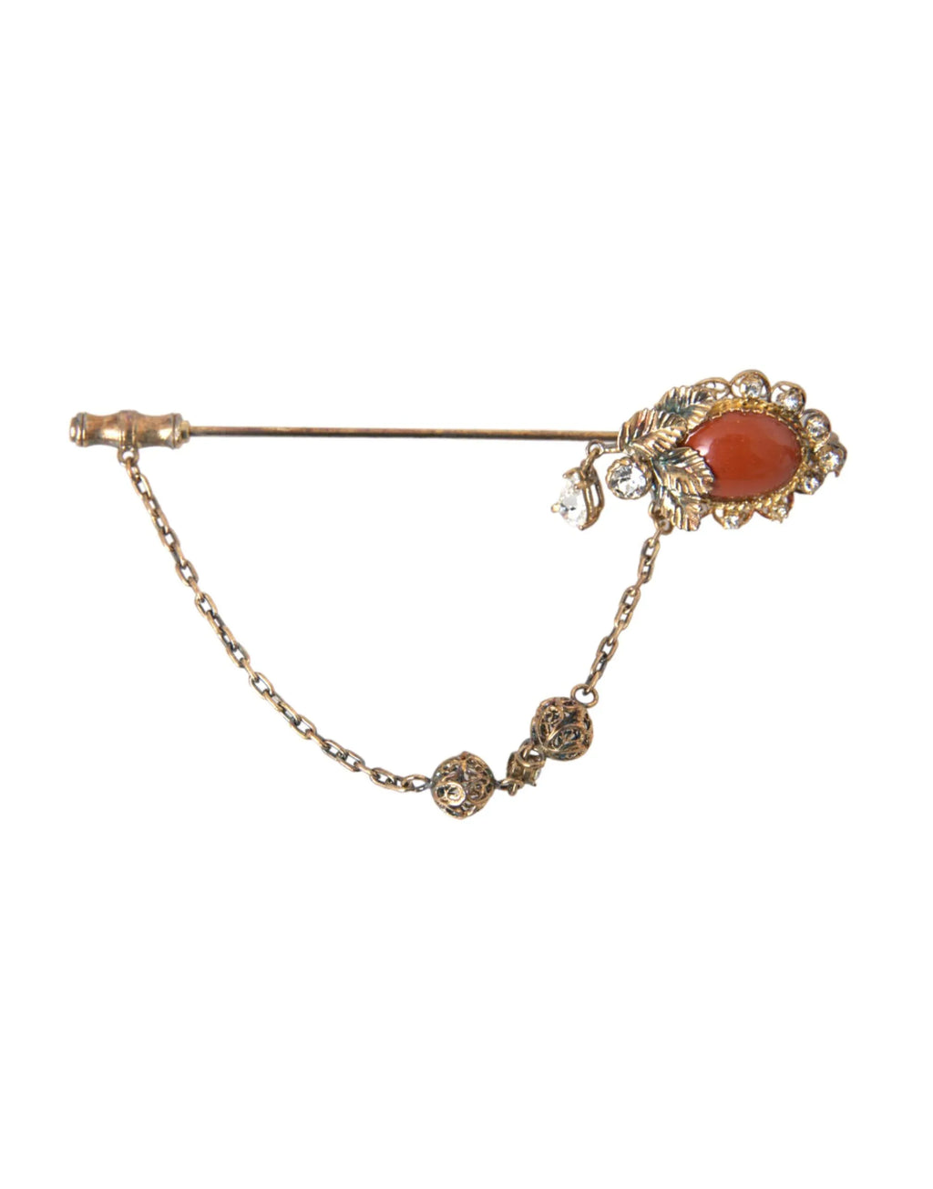 Dolce & Gabbana Gold Brass Crystal Chain 925 Sterling Silver Pin Brooch - Zeiniez