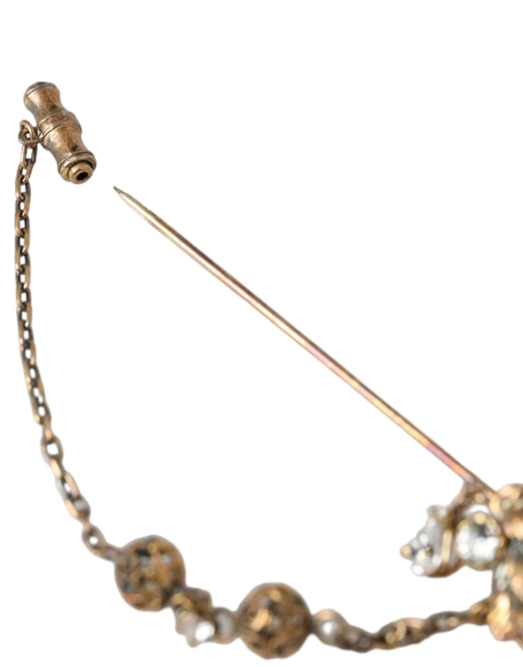 Dolce & Gabbana Gold Brass Crystal Chain 925 Sterling Silver Pin Brooch - Zeiniez
