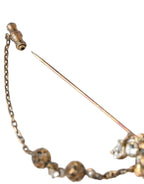 Dolce & Gabbana Gold Brass Crystal Chain 925 Sterling Silver Pin Brooch - Zeiniez