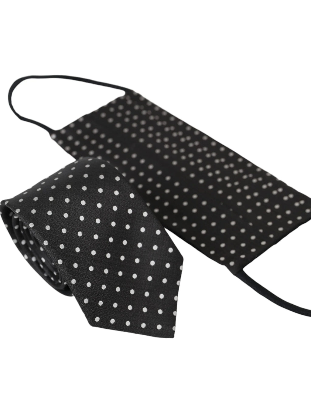 Dolce & Gabbana Black White Polka Dots 100% Silk Necktie Face Mask - Zeiniez
