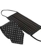 Dolce & Gabbana Black White Polka Dots 100% Silk Necktie Face Mask - Zeiniez