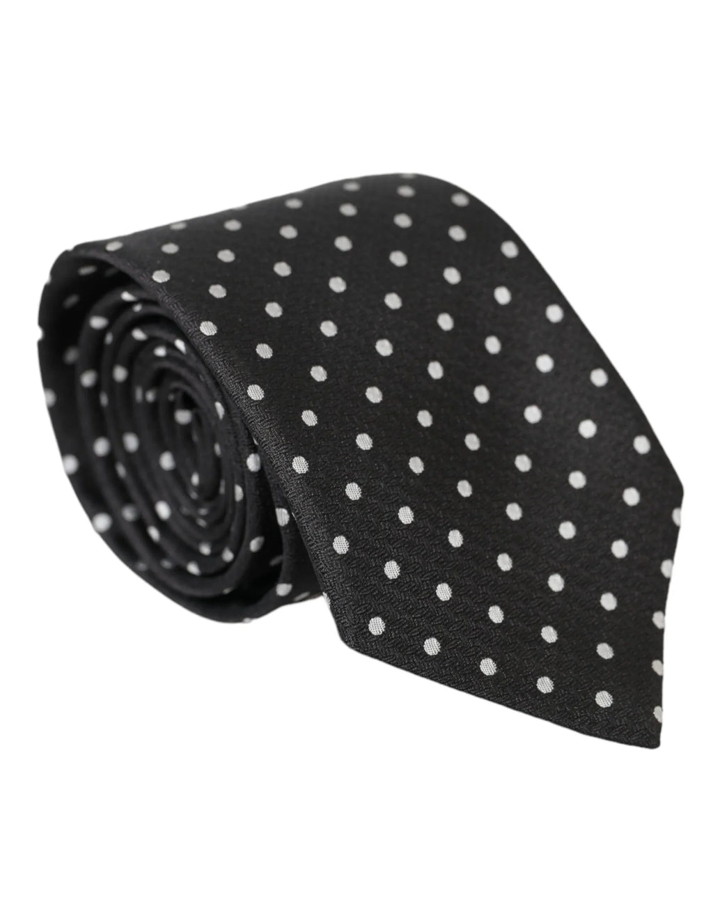 Dolce & Gabbana Black White Polka Dots 100% Silk Necktie Face Mask - Zeiniez