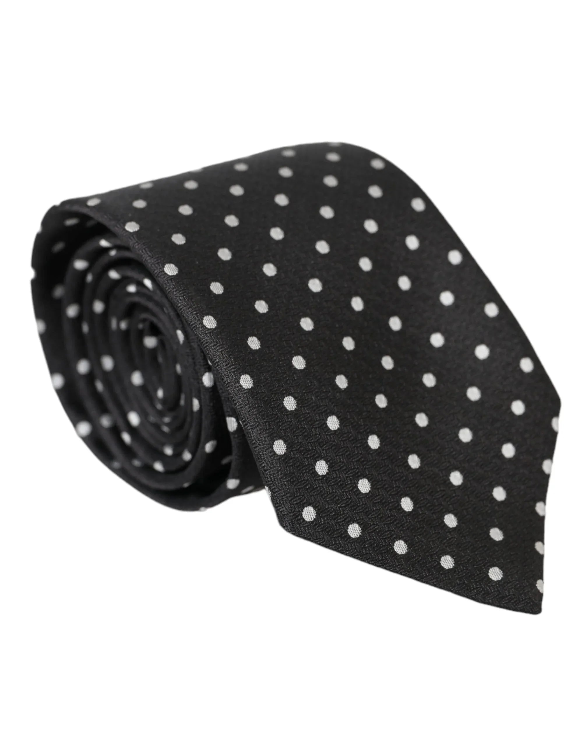 Dolce & Gabbana Black White Polka Dots 100% Silk Necktie Face Mask - Zeiniez