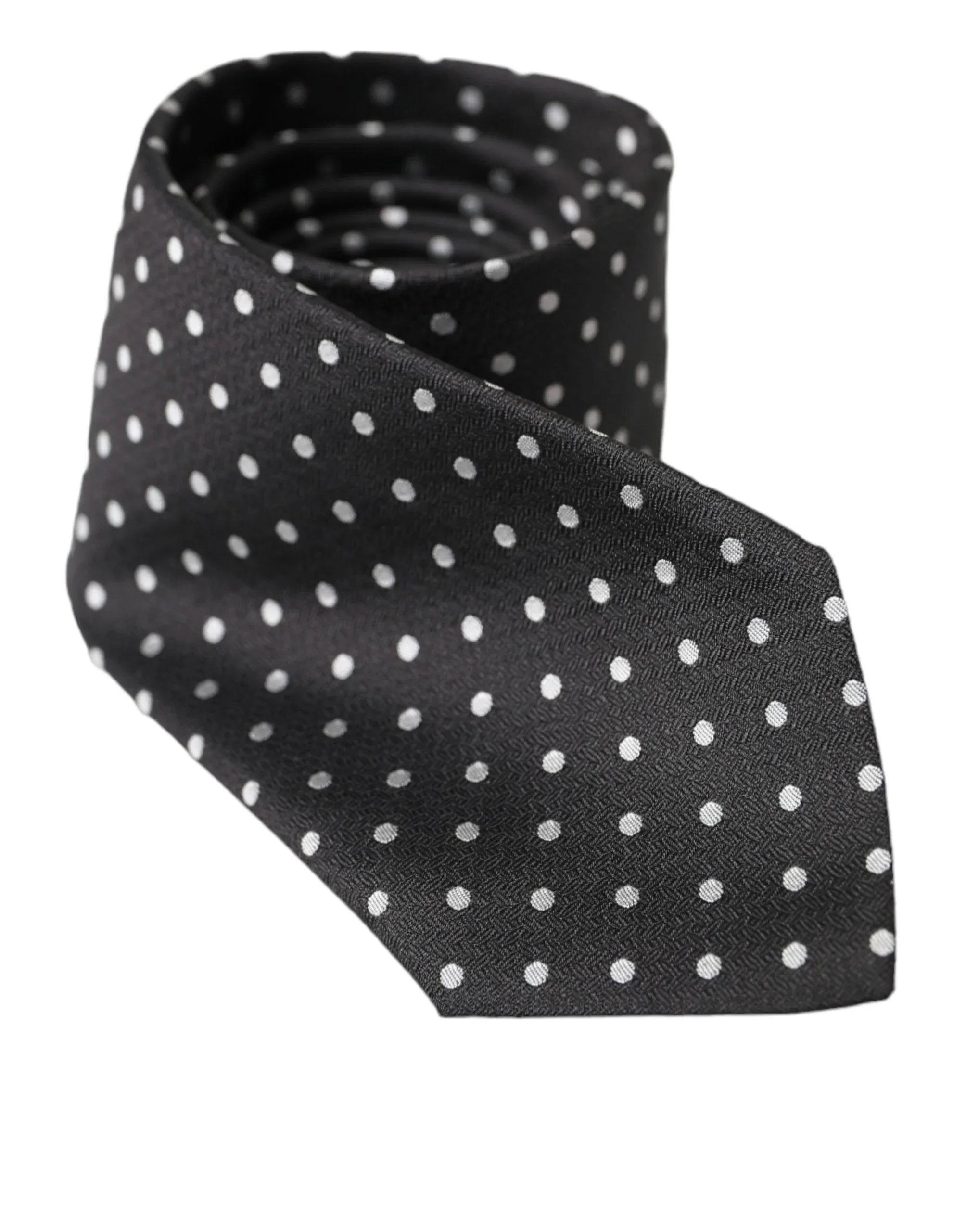 Dolce & Gabbana Black White Polka Dots 100% Silk Necktie Face Mask - Zeiniez