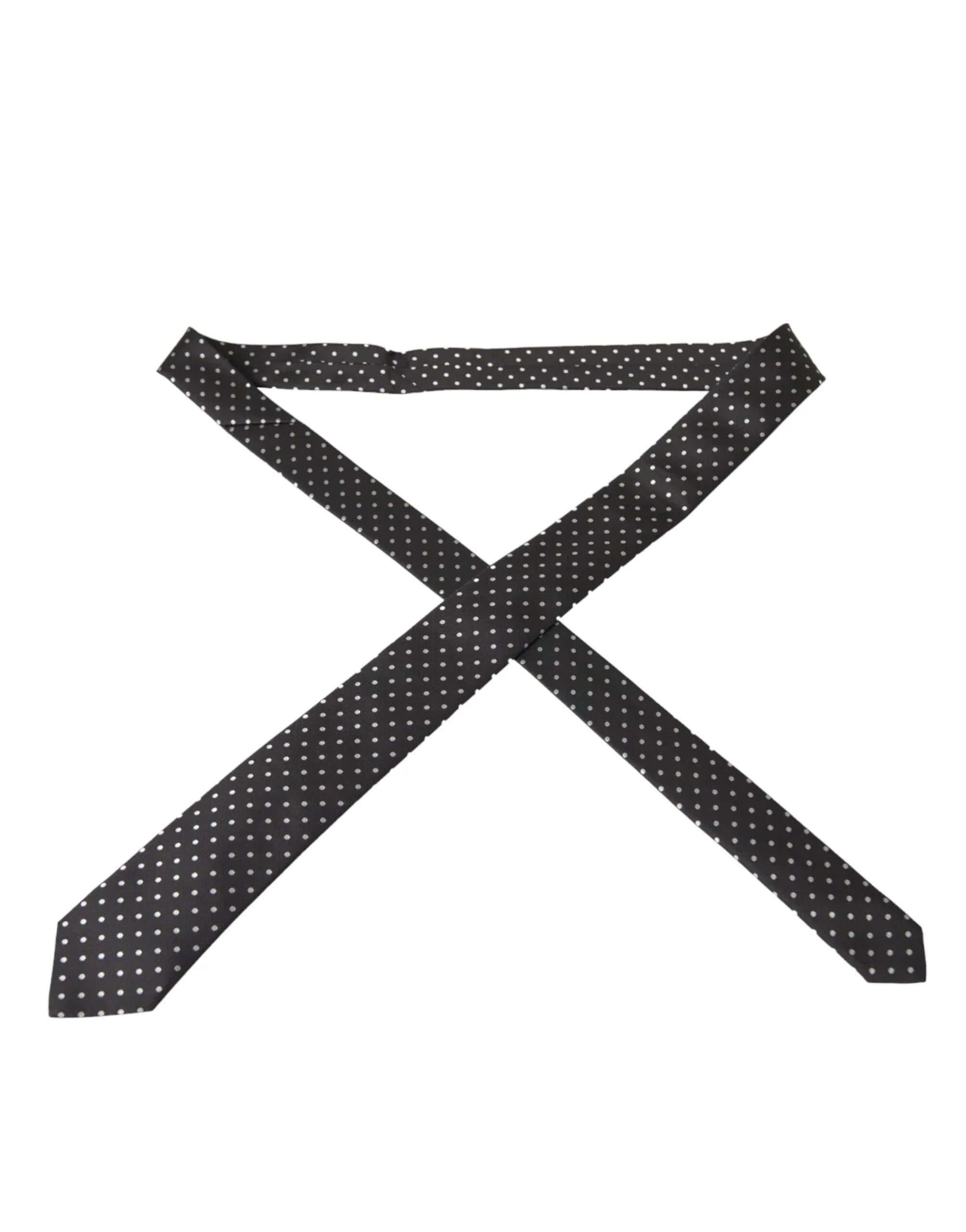Dolce & Gabbana Black White Polka Dots 100% Silk Necktie Face Mask - Zeiniez