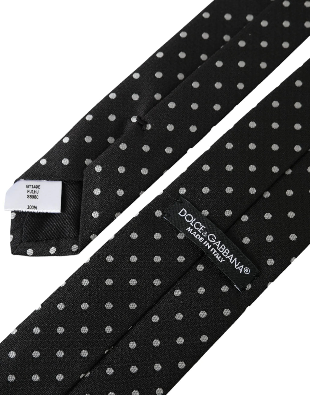 Dolce & Gabbana Black White Polka Dots 100% Silk Necktie Face Mask - Zeiniez