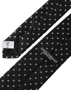 Dolce & Gabbana Black White Polka Dots 100% Silk Necktie Face Mask - Zeiniez