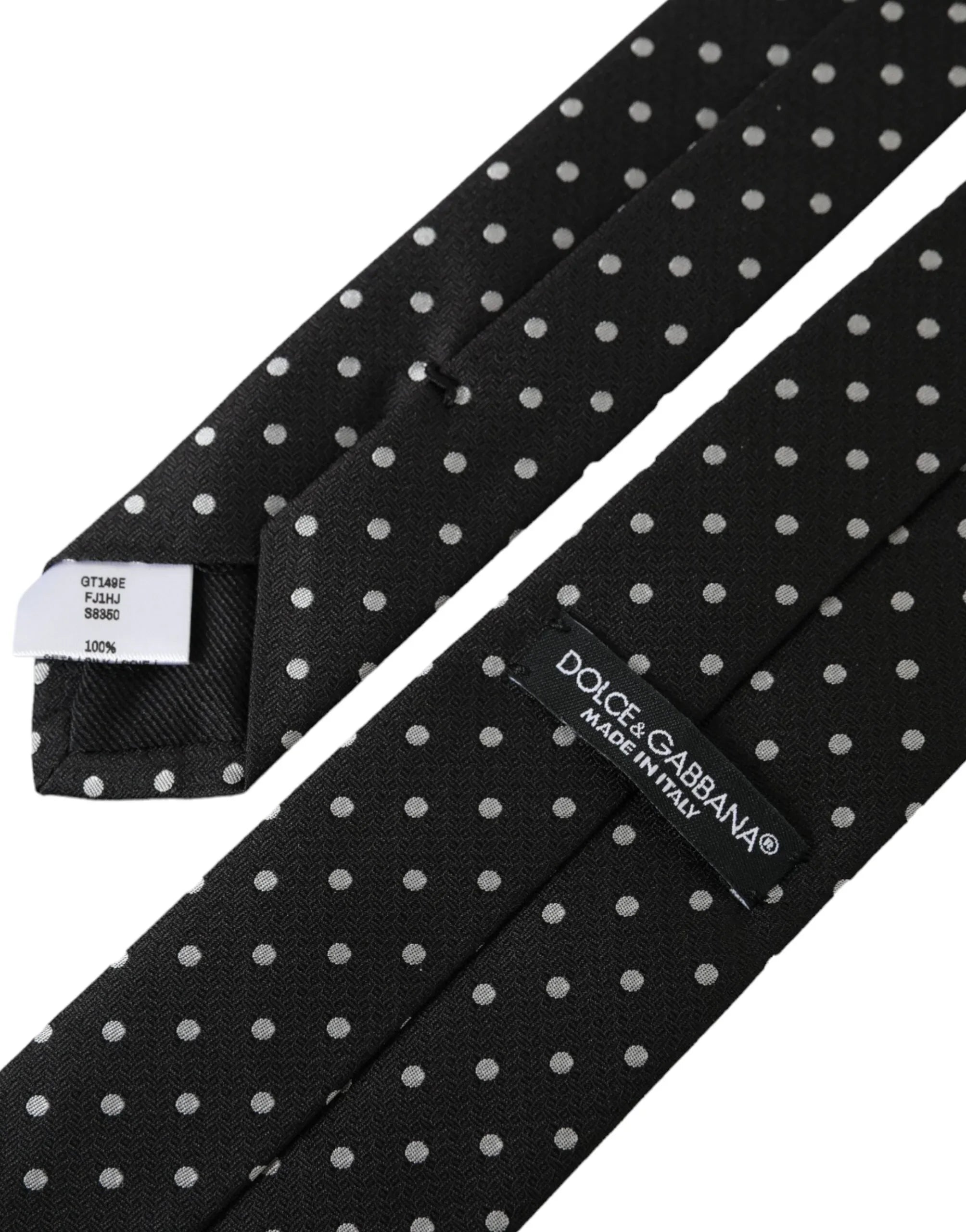 Dolce & Gabbana Black White Polka Dots 100% Silk Necktie Face Mask - Zeiniez