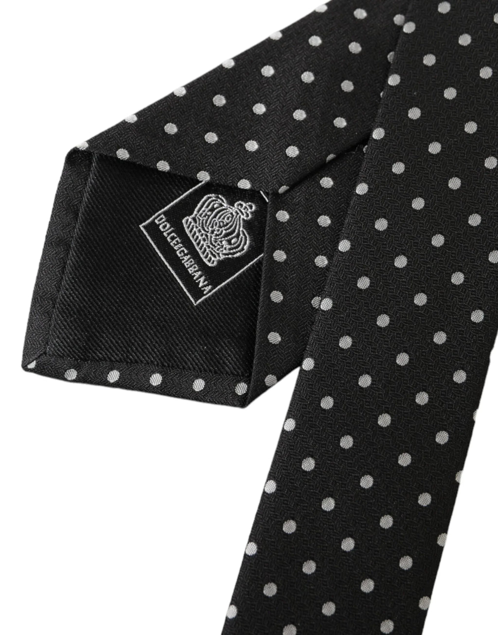 Dolce & Gabbana Black White Polka Dots 100% Silk Necktie Face Mask - Zeiniez