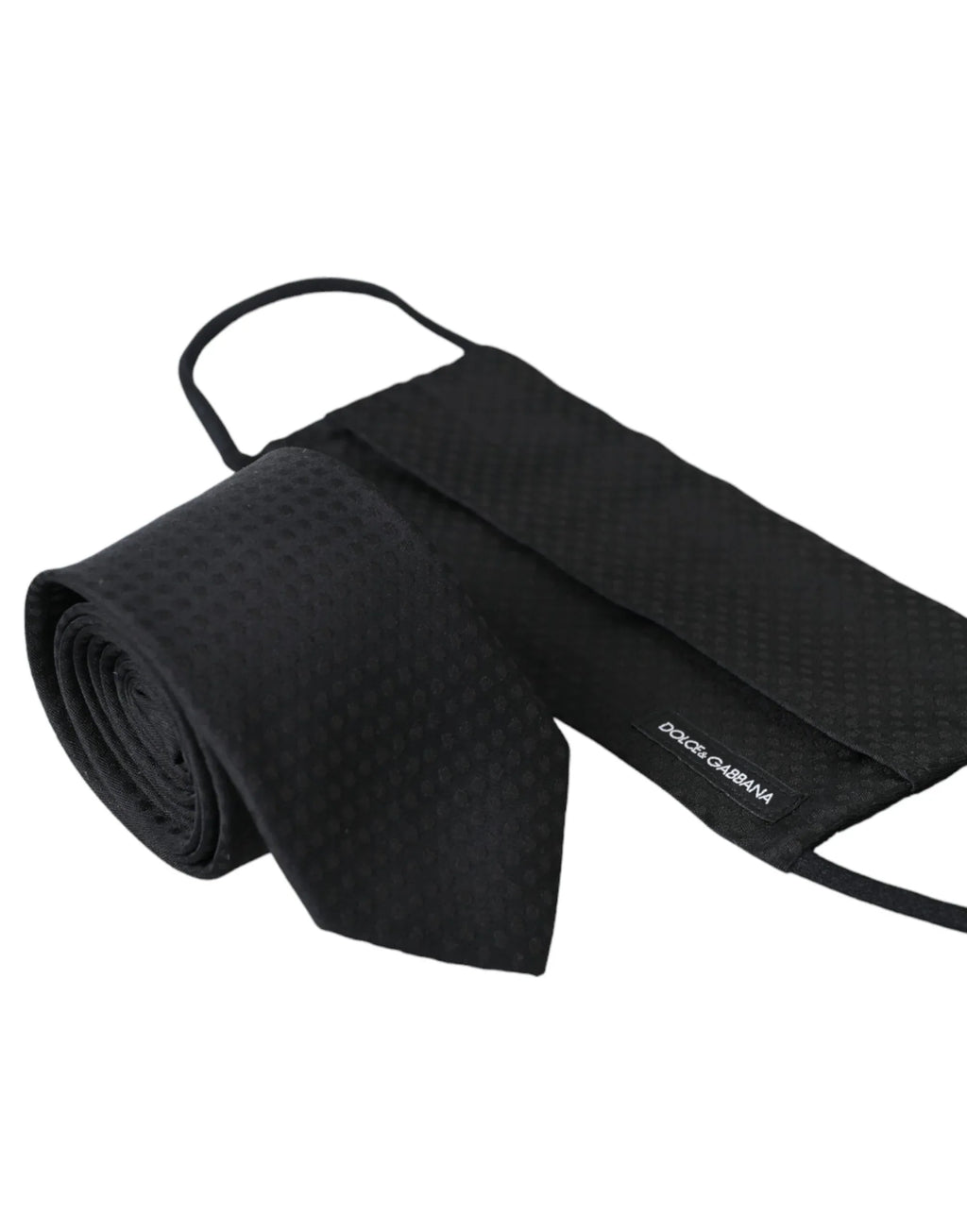Dolce & Gabbana Black 100% Silk Adjustable Necktie Face Mask - Zeiniez