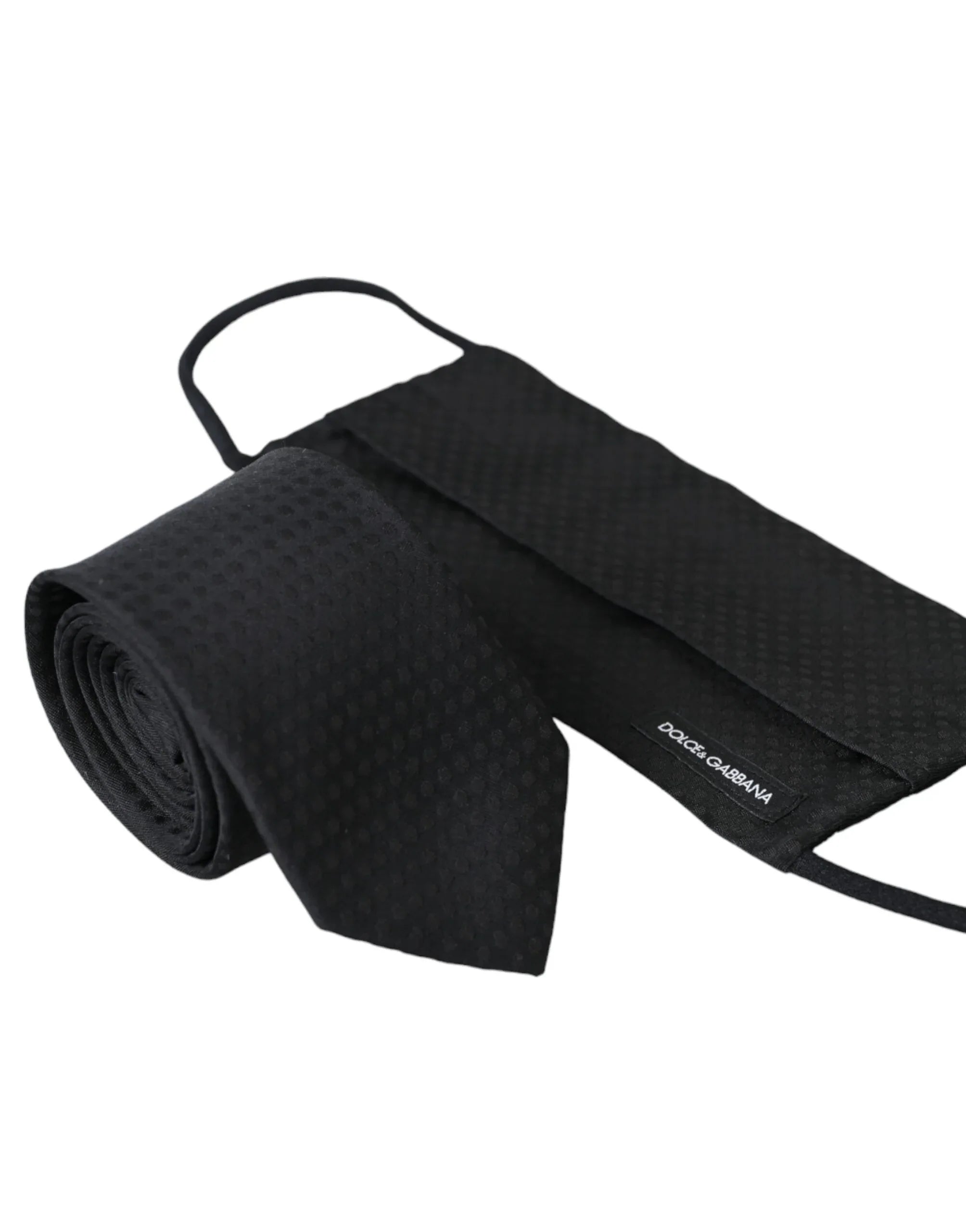 Dolce & Gabbana Black 100% Silk Adjustable Necktie Face Mask - Zeiniez