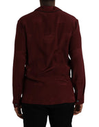 Dolce & Gabbana Maroon Crown Jacquard Silk Long Sleeve Shirt - Zeiniez