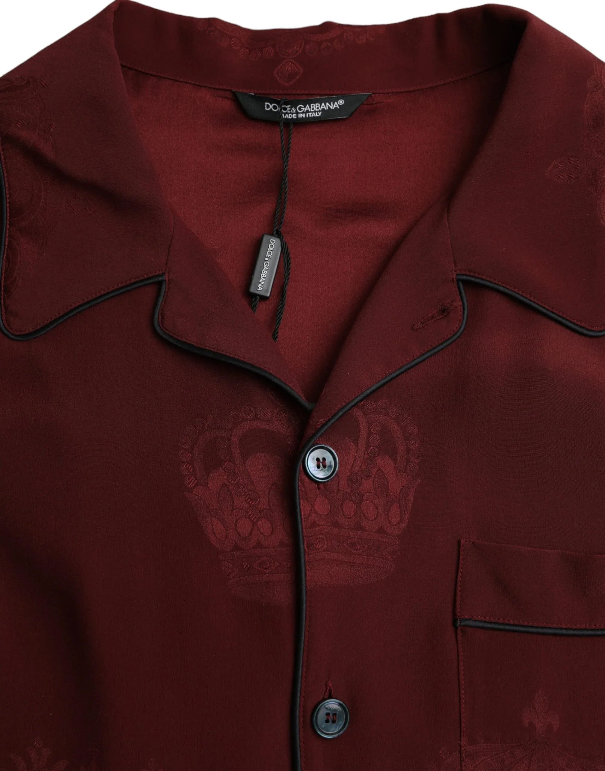 Dolce & Gabbana Maroon Crown Jacquard Silk Long Sleeve Shirt - Zeiniez