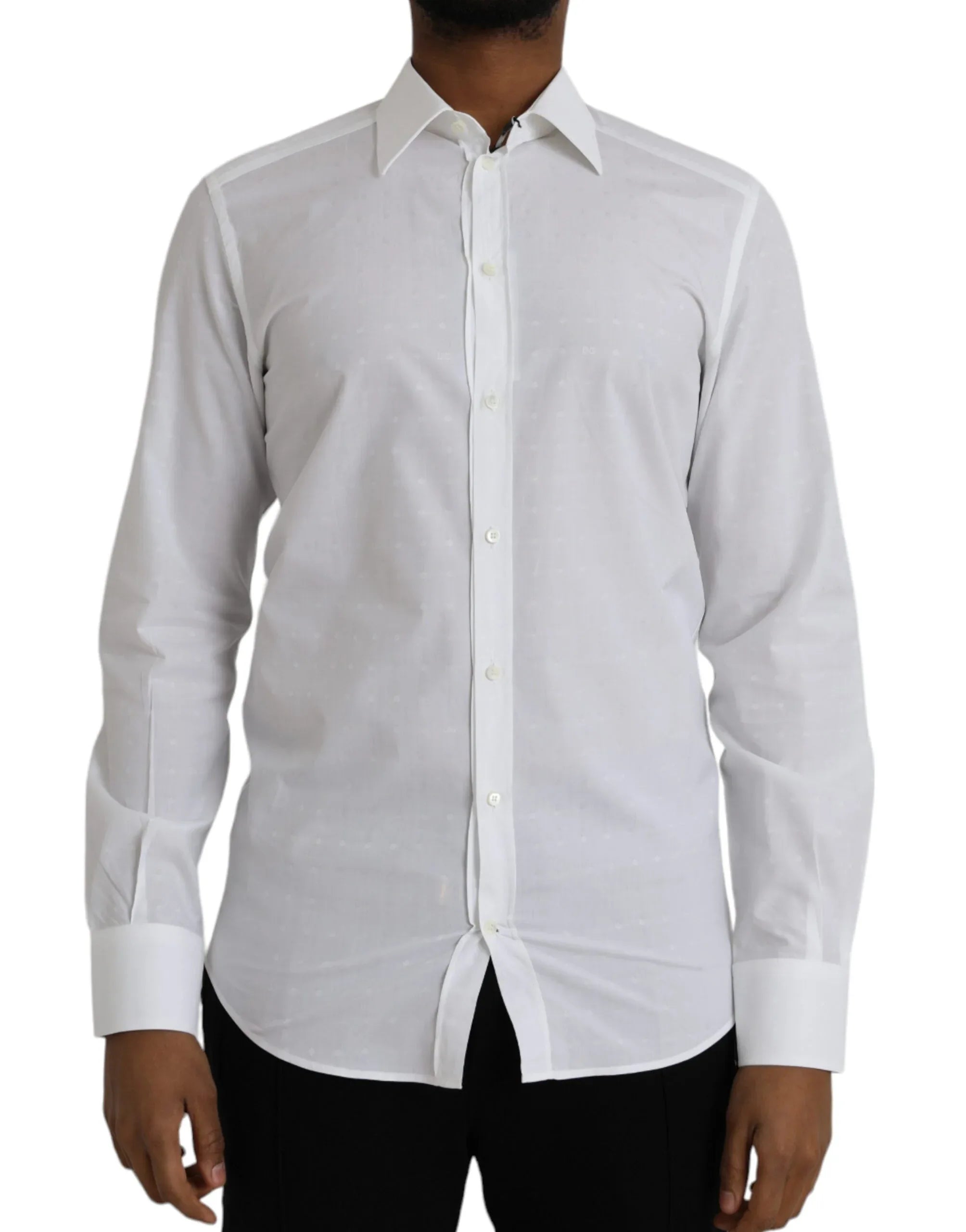 Dolce & Gabbana White Logo Cotton Men Dress GOLD Shirt - Zeiniez