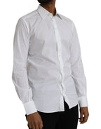 Dolce & Gabbana White Logo Cotton Men Dress GOLD Shirt - Zeiniez
