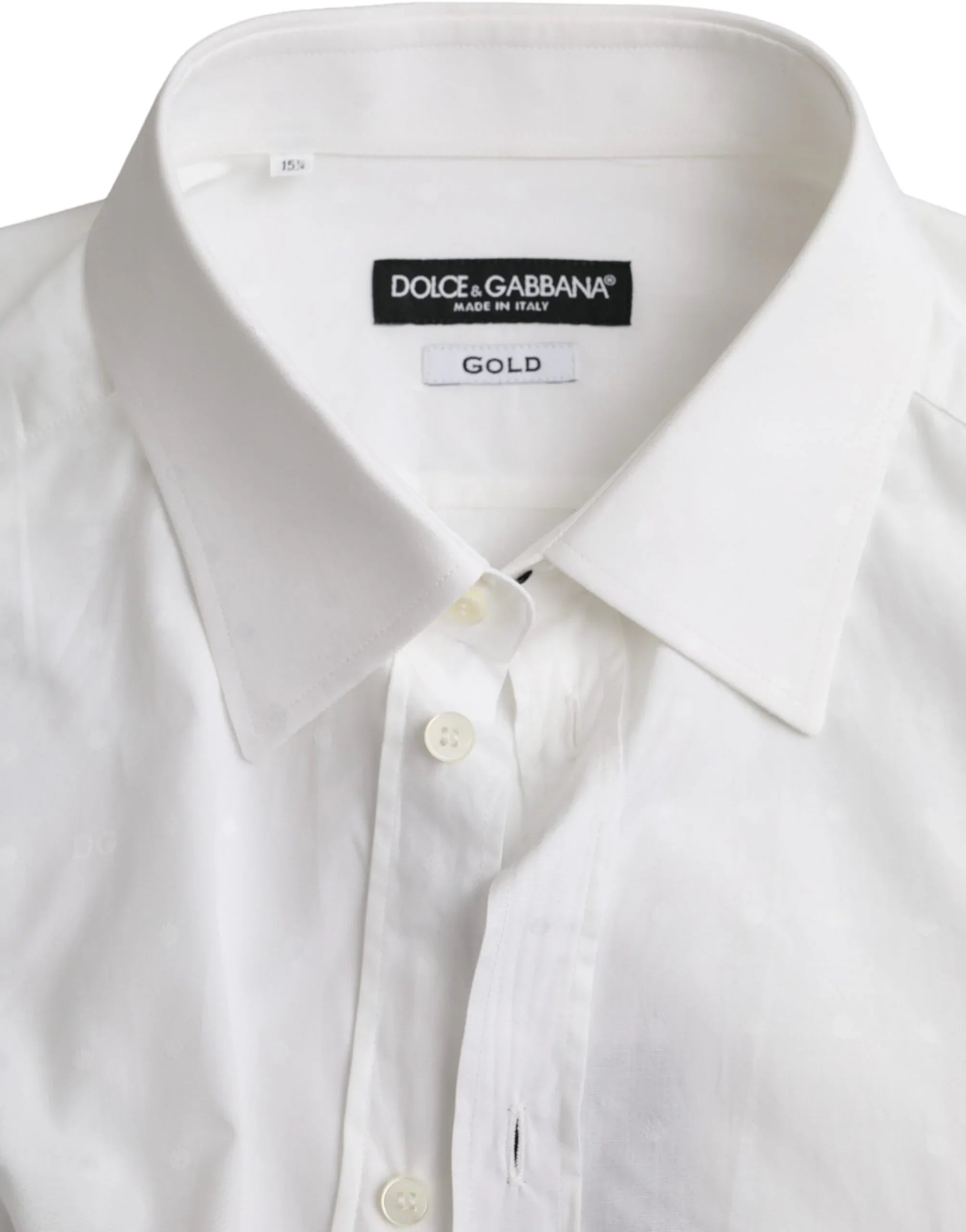 Dolce & Gabbana White Logo Cotton Men Dress GOLD Shirt - Zeiniez