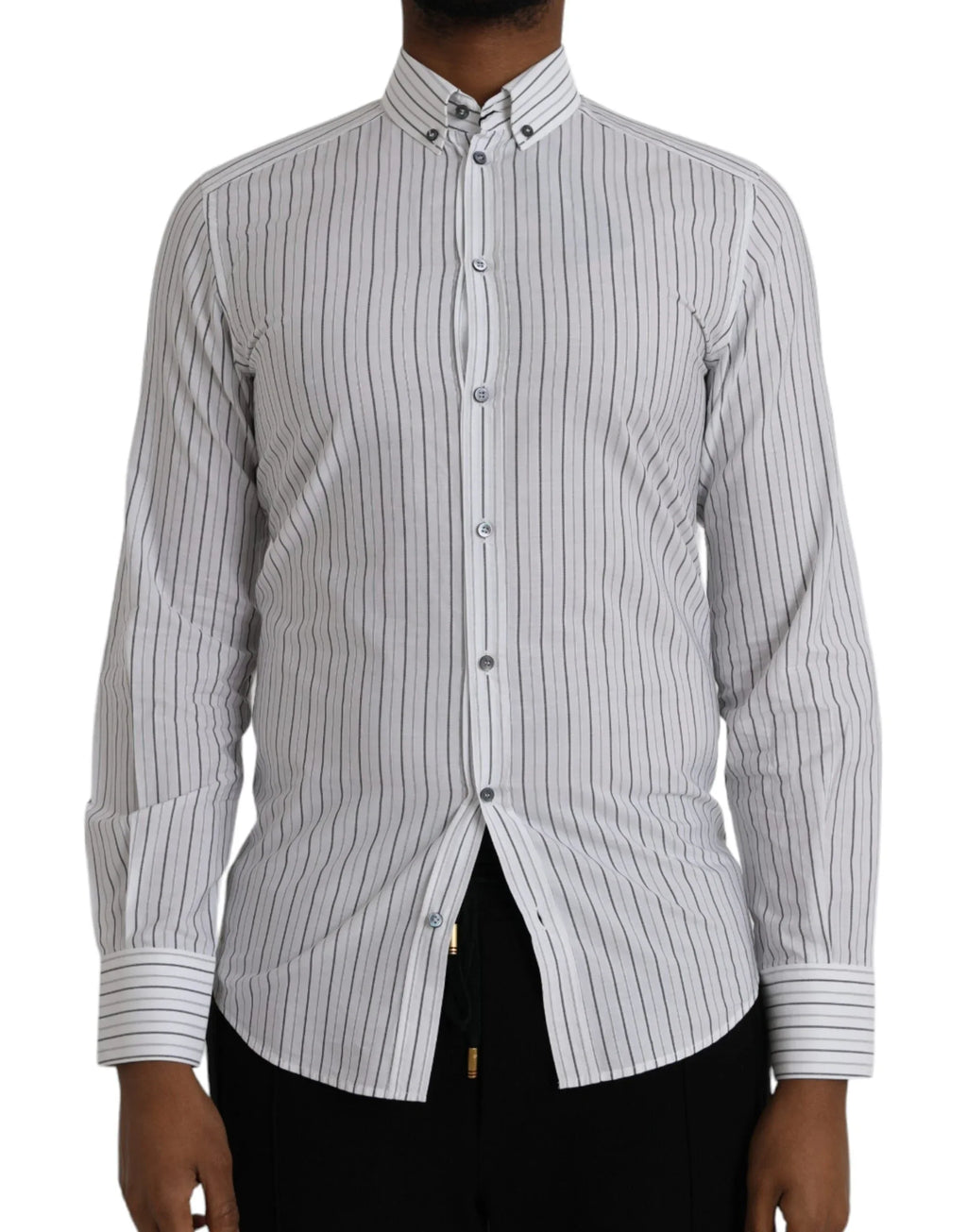 Dolce & Gabbana Black White Striped Formal Dress GOLD Shirt - Zeiniez