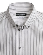 Dolce & Gabbana Black White Striped Formal Dress GOLD Shirt - Zeiniez