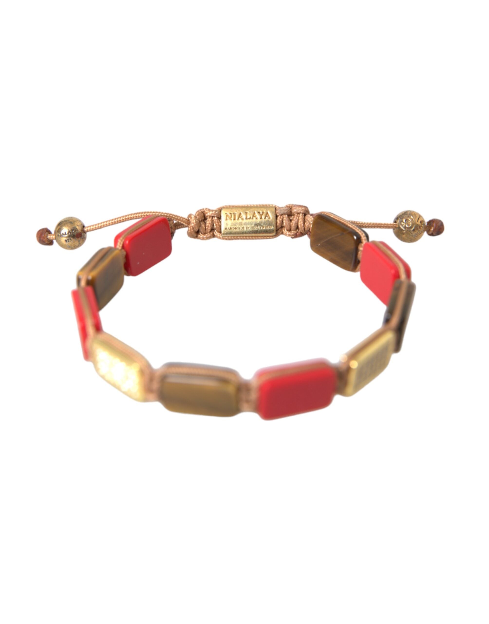 Nialaya CZ Tiger Eye Red Coral 925 Silver Men Bracelet - Zeiniez