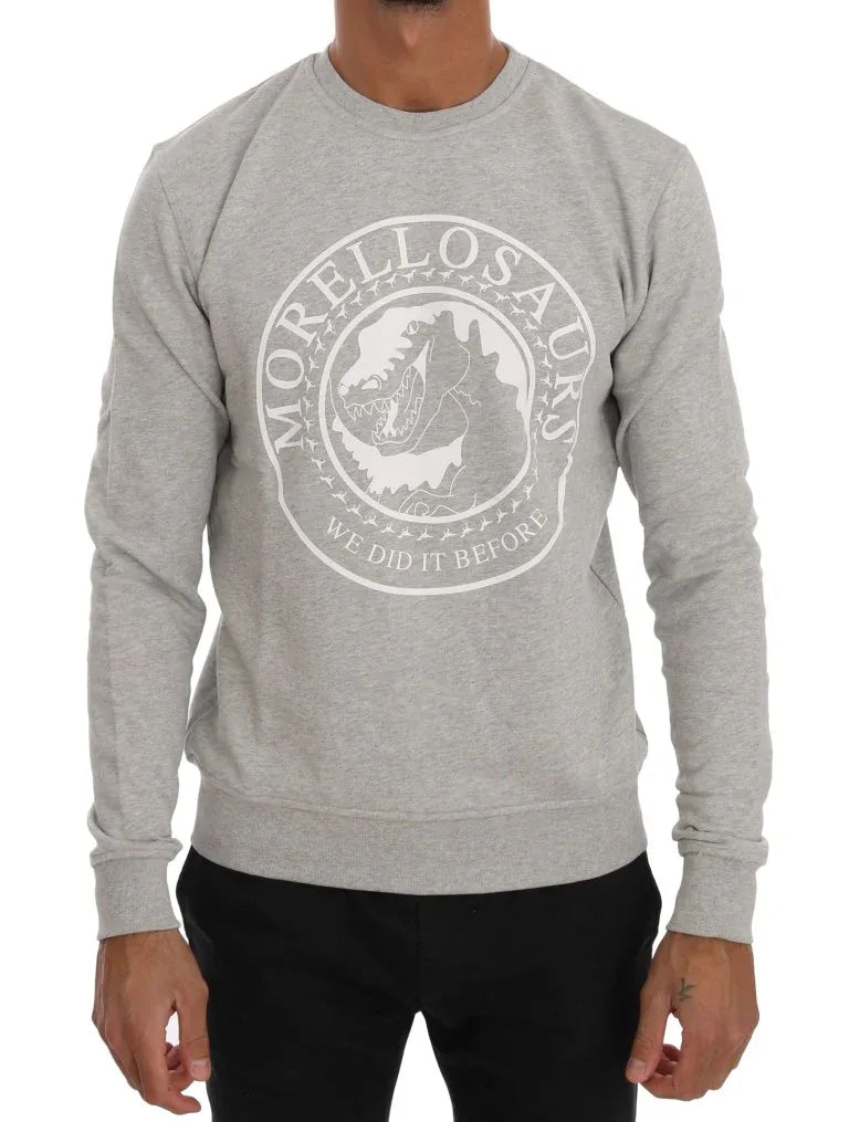 Frankie Morello Gray Cotton Crewneck Pullover Sweater - Zeiniez
