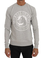 Frankie Morello Gray Cotton Crewneck Pullover Sweater - Zeiniez