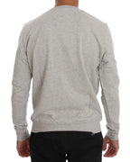 Frankie Morello Gray Cotton Crewneck Pullover Sweater - Zeiniez