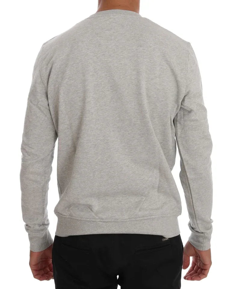 Frankie Morello Gray Cotton Crewneck Pullover Sweater - Zeiniez