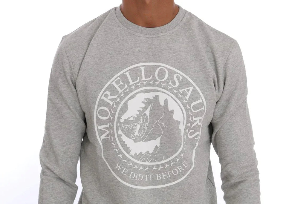 Frankie Morello Gray Cotton Crewneck Pullover Sweater - Zeiniez