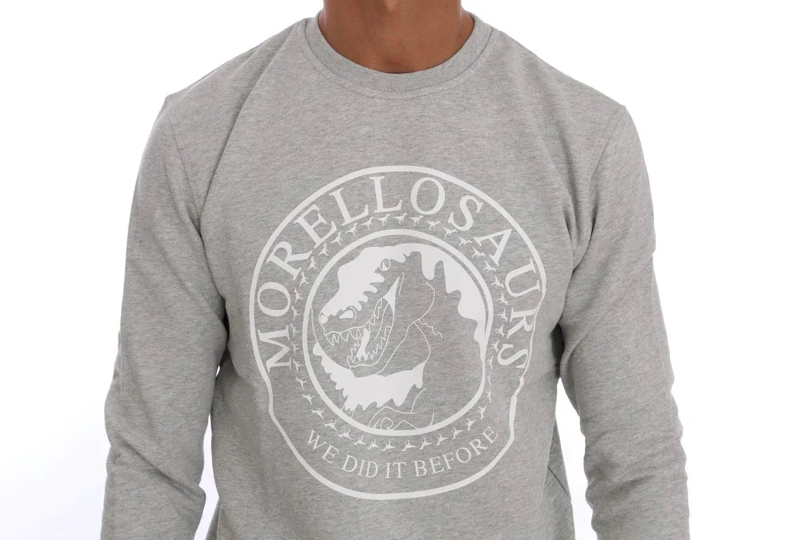 Frankie Morello Gray Cotton Crewneck Pullover Sweater - Zeiniez