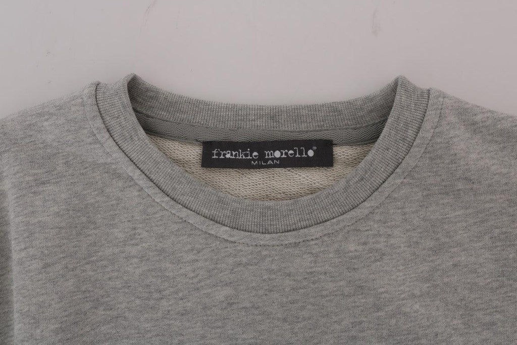 Frankie Morello Gray Cotton Crewneck Pullover Sweater - Zeiniez