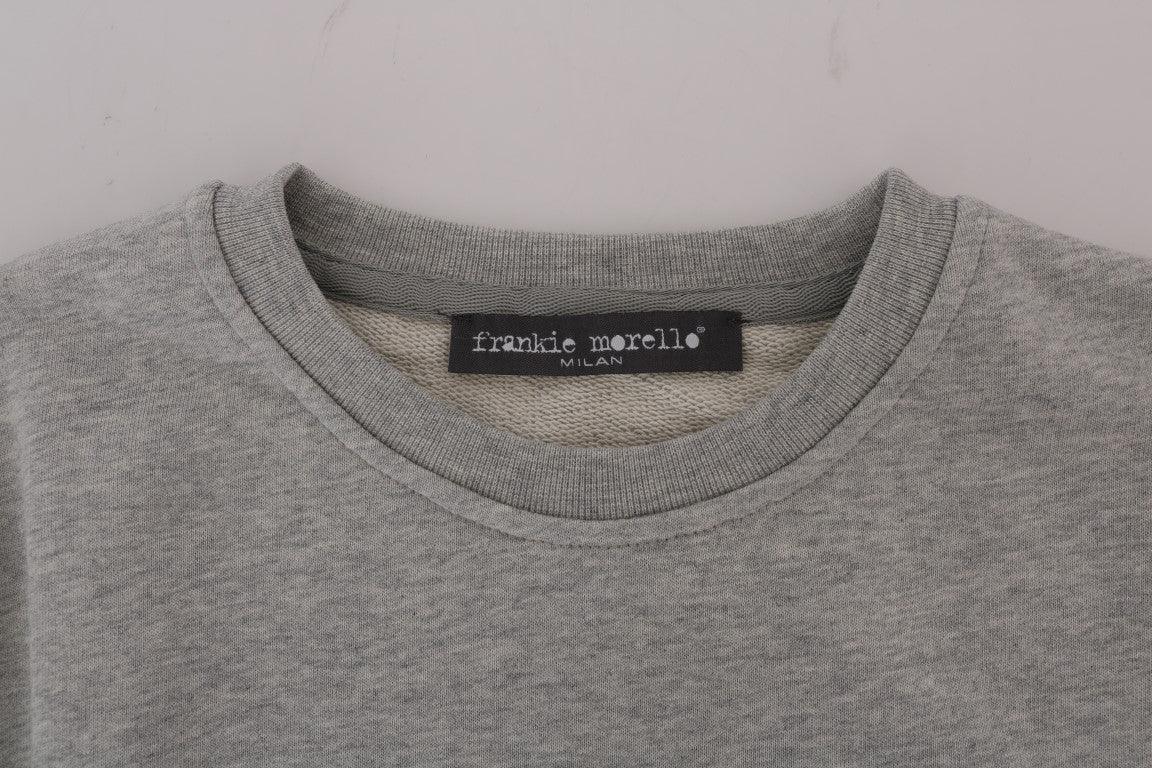 Frankie Morello Gray Cotton Crewneck Pullover Sweater - Zeiniez