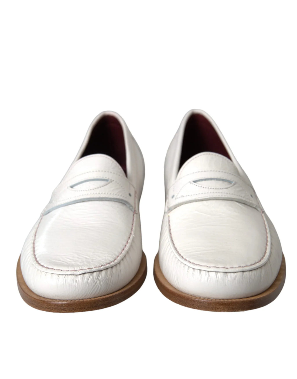 Dolce & Gabbana White Leather Slip On Mocassin Loafers Shoes - Zeiniez