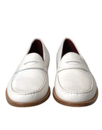 Dolce & Gabbana White Leather Slip On Mocassin Loafers Shoes - Zeiniez