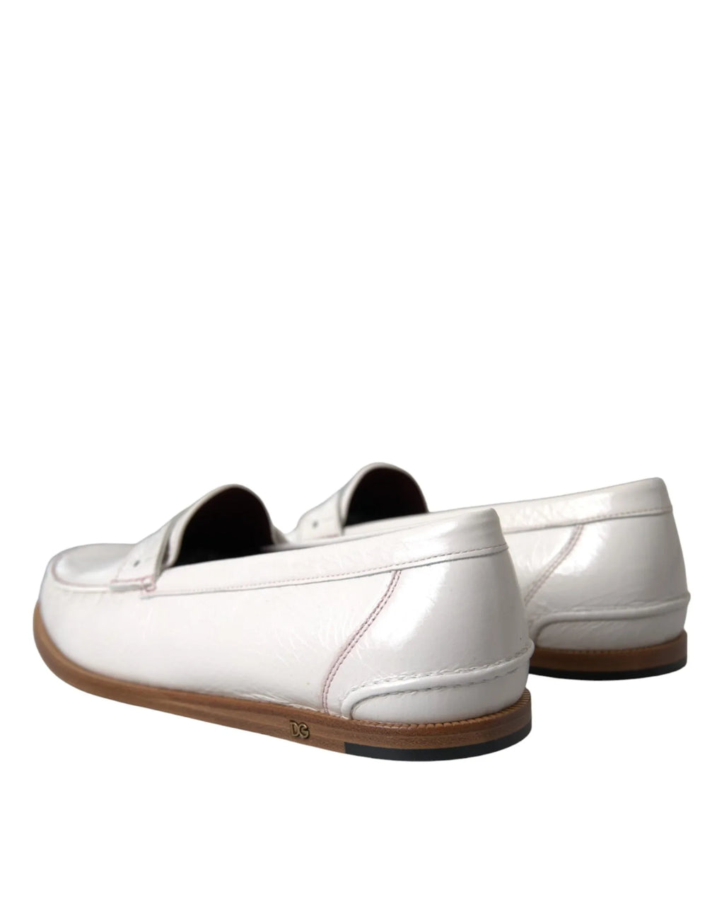 Dolce & Gabbana White Leather Slip On Mocassin Loafers Shoes - Zeiniez