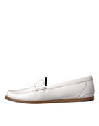 Dolce & Gabbana White Leather Slip On Mocassin Loafers Shoes - Zeiniez