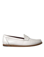 Dolce & Gabbana White Leather Slip On Mocassin Loafers Shoes - Zeiniez