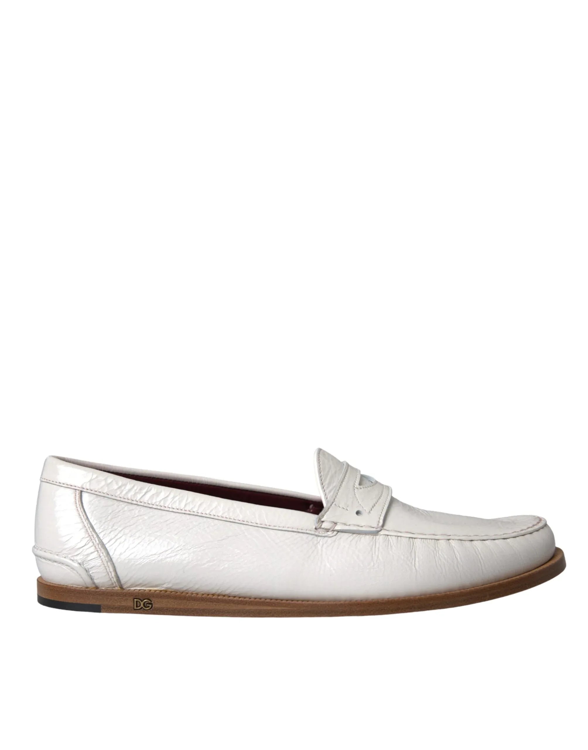 Dolce & Gabbana White Leather Slip On Mocassin Loafers Shoes - Zeiniez