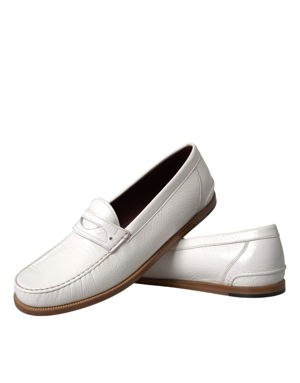 Dolce & Gabbana White Leather Slip On Mocassin Loafers Shoes - Zeiniez