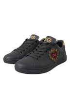 Dolce & Gabbana Black Leather Heart Embellished Sneakers Shoes - Zeiniez