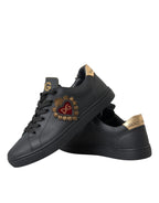 Dolce & Gabbana Black Leather Heart Embellished Sneakers Shoes - Zeiniez