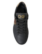 Dolce & Gabbana Black Leather Heart Embellished Sneakers Shoes - Zeiniez