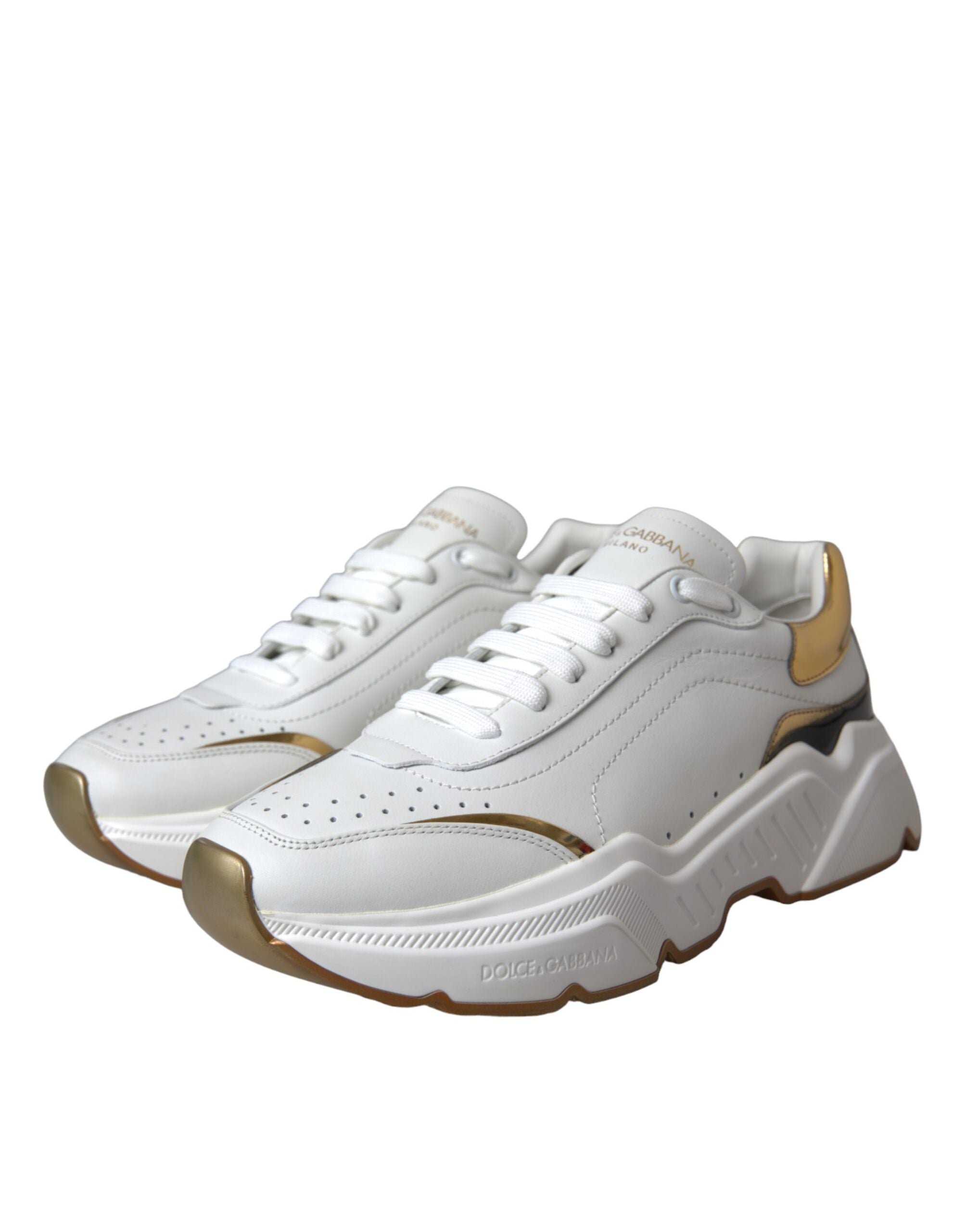 Dolce & Gabbana White Gold DAYMASTER Leather Sneakers Shoes - Zeiniez