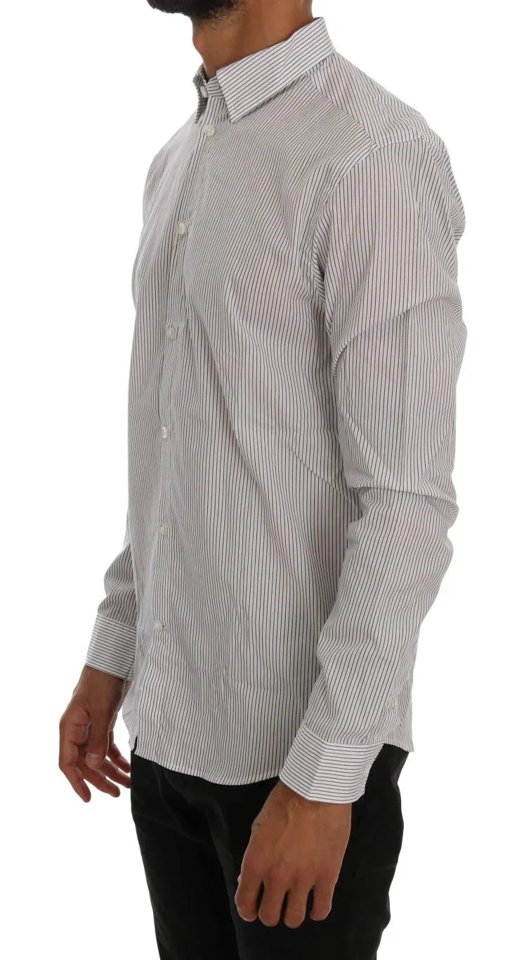 Frankie Morello White Blue Striped Casual Cotton Regular Fit Shirt - Zeiniez