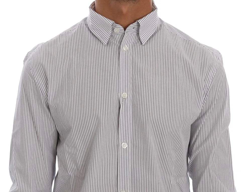 Frankie Morello White Blue Striped Casual Cotton Regular Fit Shirt - Zeiniez