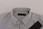 Frankie Morello White Blue Striped Casual Cotton Regular Fit Shirt - Zeiniez