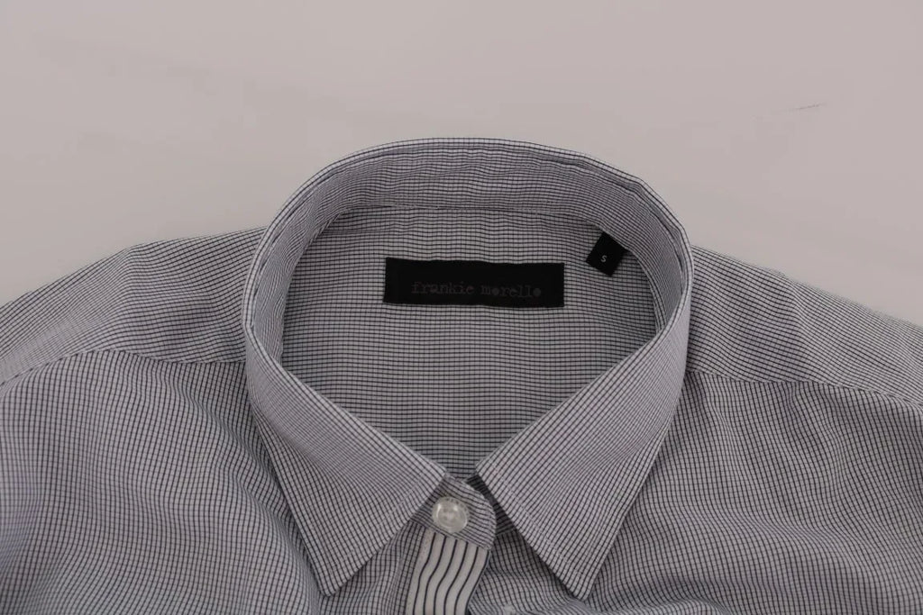 Frankie Morello White Blue Check Casual Cotton Regular Fit Shirt - Zeiniez