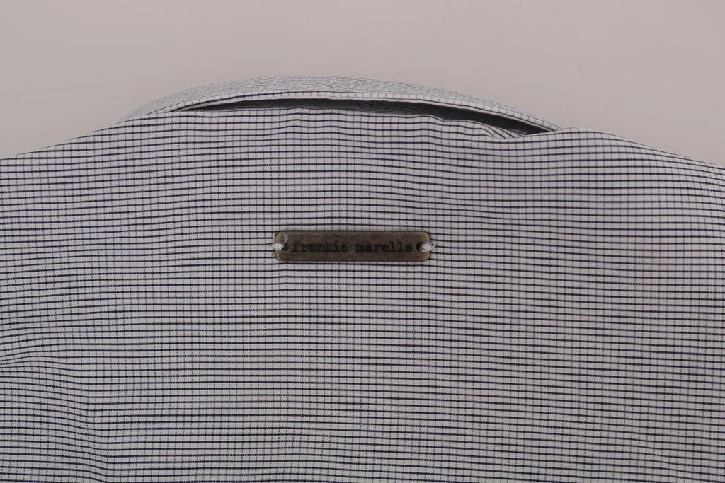 Frankie Morello White Blue Check Casual Cotton Regular Fit Shirt - Zeiniez